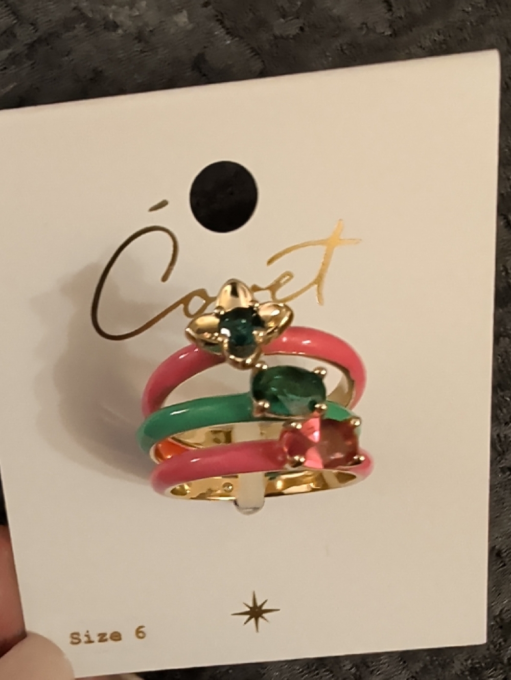 Covet Stacking Rings Lot; 7 Enameled Gold-toned w/ Colored Stones - Picture 3 of 14
